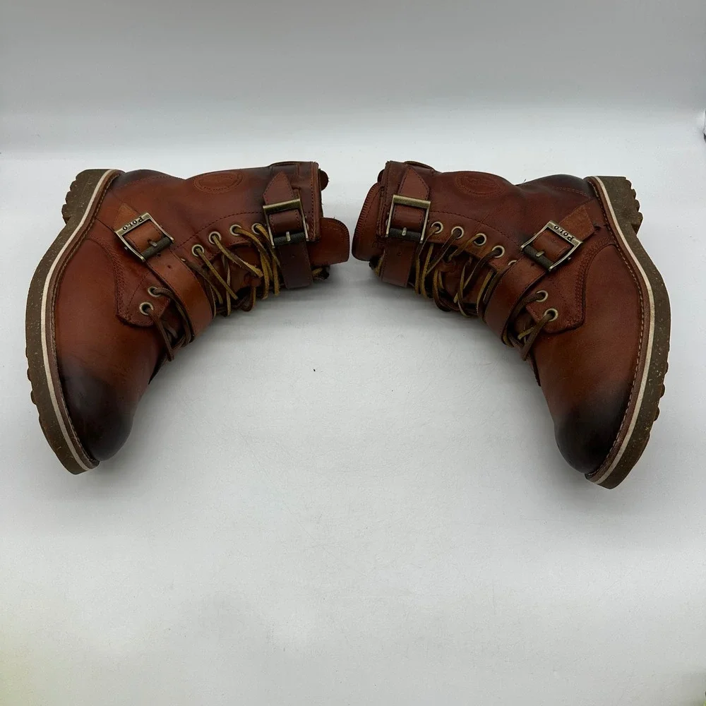 Polo Ralph Lauren Maurice 0862 Men's 9D Brown Buckle Straps Leather Combat Boots